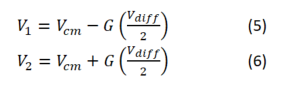 Equations 5, 6: instrumentation amplifier nodal voltages equations