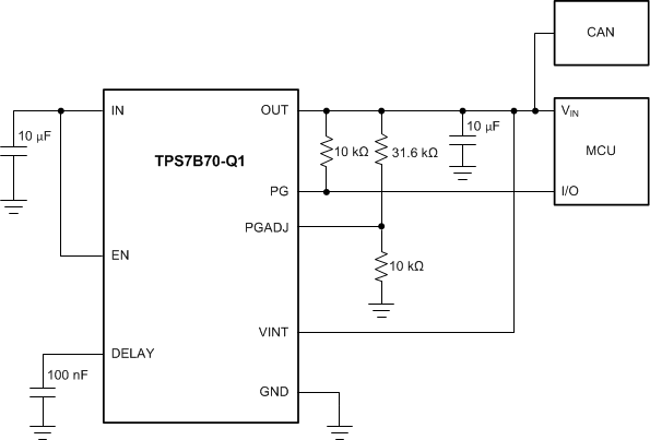 TPS7B70-Q1 tps7b70-q1-supply-power-to-an-mcu.gif