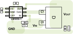LM5050-1 LM5050-1-Q1 typical_layout_example_D2Pak_N_MOSFET_snvs629.gif