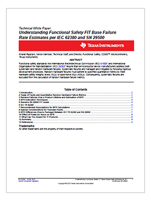 functional safety FIT base failure rate estimates per IEC 62380 and SN 29500 white paper