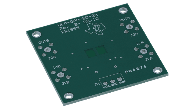 DEM-OPA-SO-2A SO-8 패키지용 듀얼 연산 증폭기 평가 모듈 angled board image