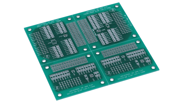 OPAMPEVM-SOT23 Universal EVM for Single/Dual OpAmps without Shutdown in MSOP/SOIC/SOT-23 Packages angled board image