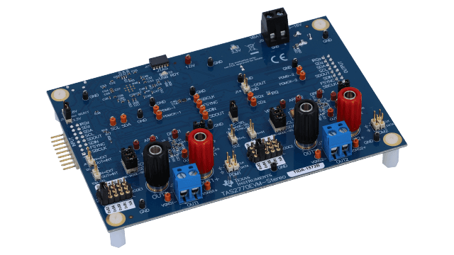 TAS2770EVM-STEREO Stereo Evaluation Module of the TAS2770 Digital Input, Class-D, IV Sense Audio Amplifier angled board image