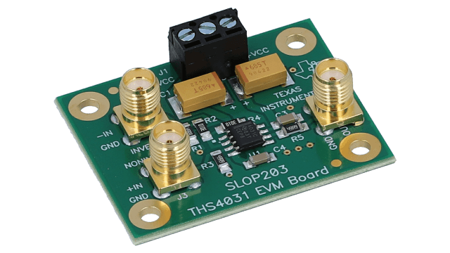THS4031EVM Módulo de evaluación THS4031 para amplificador de realimentación de tensión de 100 MHz y canal único con bajo ruido angled board image