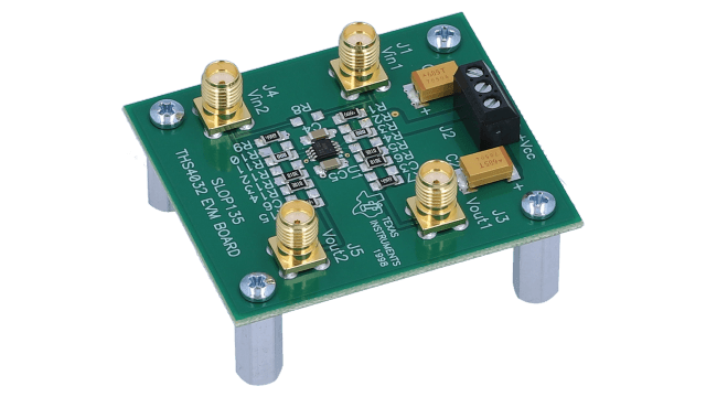 THS4032EVM THS4032 evaluation module for 100-MHz, dual-channel low-noise voltage-feedback amplifier angled board image