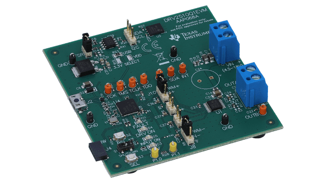 DRV2510Q1EVM DRV2510-Q1 Automotive Haptic Driver for Solenoids with Integrated Diagnostics Evaluation Module angled board image