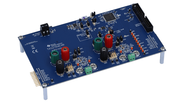 TAS2764EVM Digital input mono Class-D audio amplifier with speaker IV sense evaluation module angled board image
