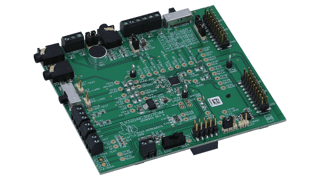 TLV320AIC3007EVM-K TLV320AIC3007 Evaluation Module (EVM) and USB motherboard angled board image
