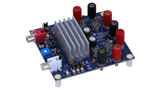 TPA3156D2EVM TPA3156D2 Inductor Free 70W Stereo (BTL) Class-D Audio Amplifier Evaluation Module angled board image