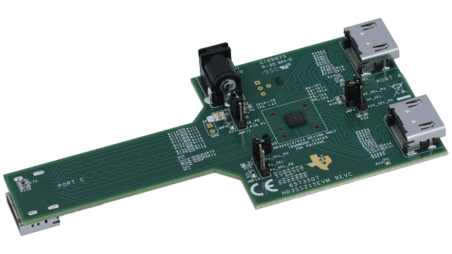 HD3SS215EVM HD3SS215EVM:  Módulo de evaluación de interruptor diferencial 2:1/1:2 con HDMI 2.0/DisplayPort de 6.0 Gbps y 1.2 A angled board image