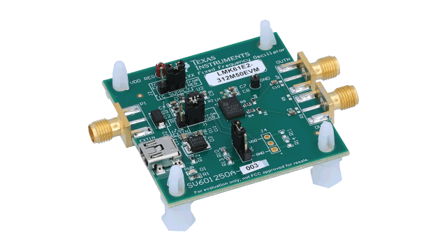 LMK61E2-312M50EVM LMK61E2-312M50EVM Festfrequenz-Oszillator mit extrem geringem Jitter – EVM angled board image