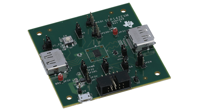 TDP142EVM TDP142 DisplayPort™ 8.1Gbps リニア・リドライバの評価モジュール angled board image