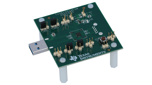 TUSB1002AEVM USB 3.1 10-Gbps dual-channel linear redriver angled board image