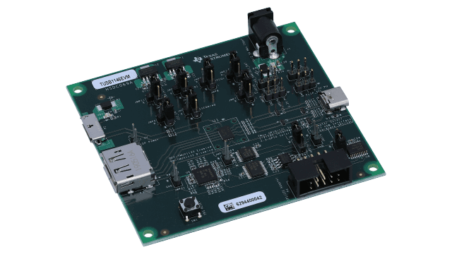 TUSB1146EVM Type-C USB 3,2 alt-Modus Redriver/MUX mit adaptivem EQ – Evaluierungsmodul angled board image