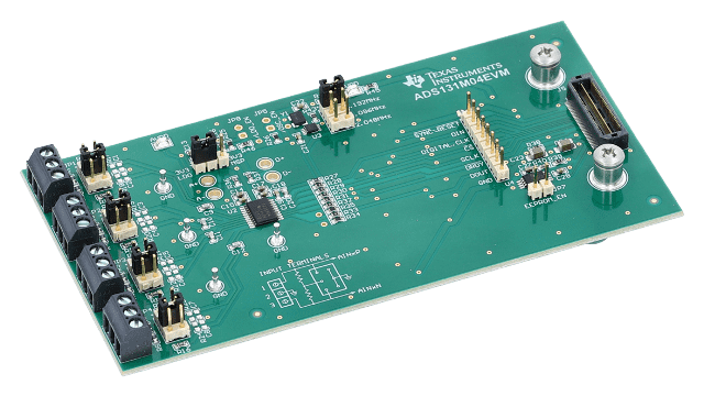 ADS131M04EVM ADS131M04 evaluation module for four-channel, 24-bit, simultaneous-sampling, delta-sigma ADC angled board image