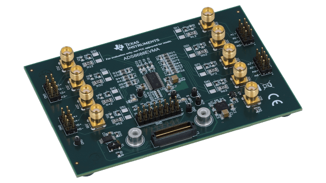 ADS8688EVM-PDK ADS8688 16-bit, 500-kSPS, 8-channel, single-supply, SAR ADC EVM performance demonstration kit (PDK) angled board image