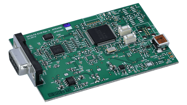 AFE4400SPO2EVM AFE4400 Integrated AFE for Heart-Rate Monitors and Low-Cost Pulse Oximeters Evaluation Module angled board image