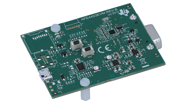 AFE4403EVM AFE4403 心拍モニタとパルス・オキシメータ（血中酸素飽和度計）向け統合型 AFE の評価モジュール angled board image