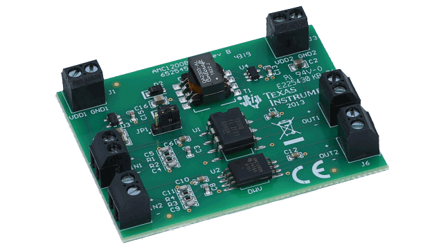 AMC1200EVM AMC1200 電流センス向け、±250mV 入力、基本絶縁型アンプの評価基板 angled board image