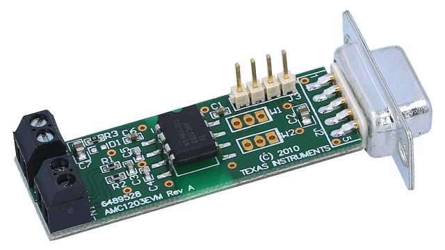 AMC1203EVM AMC1203 evaluation module for 1-bit, 10-MHz, second-order, isolated delta-sigma modulator angled board image