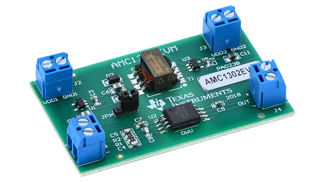 AMC1302EVM AMC1302 evaluation module for ±50-mV-input, high-precision, reinforced isolated amplifier angled board image