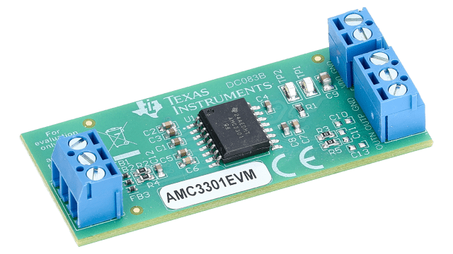 AMC3301EVM AMC3301 precision reinforced isolated amplifier with integrated DC/DC converter evaluation module angled board image