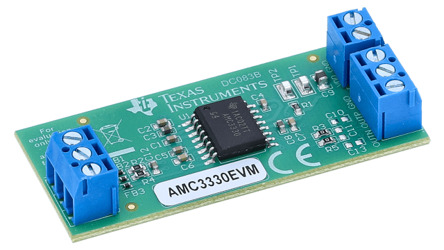 AMC3330EVM AMC3330 precision reinforced isolated amplifier with integrated DC/DC converter evaluation module angled board image