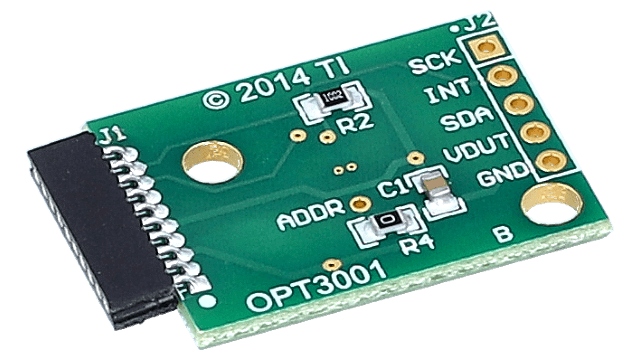 OPT3001EVM OPT3001 digital ambient light sensor (ALS) with high-precision human-eye response evaluation module angled board image
