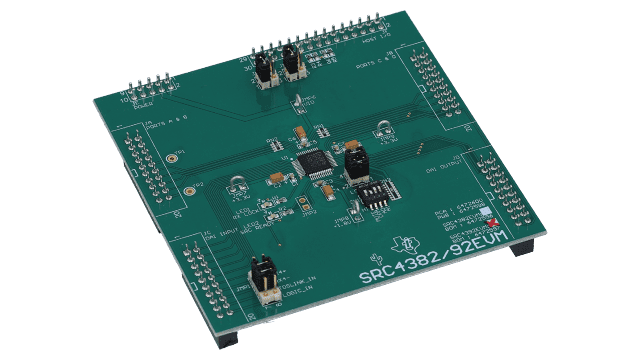 SRC4392EVM-PDK SRC4392 Evaluation Module (EVM) and USB motherboard angled board image