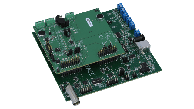 TLV320ADC3101EVM-K TLV320ADC3101 evaluation module and USB motherboard angled board image