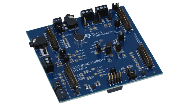 TLV320AIC3109EVM-K TLV320AIC3109-Q1 Evaluation Module and USB Motherboard angled board image