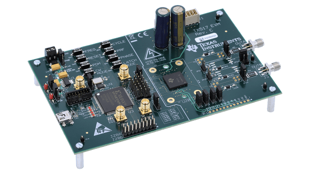 TX517EVM TX517 dual-channel high-voltage multilevel fully-integrated ultrasound transmitter evaluation module angled board image