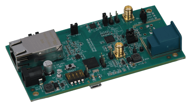 DP83TC812EVM-MC DP83TC812 evaluation module for 100BASE-T1 to 100BASE-TX media converter angled board image