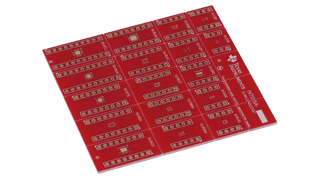 EVM-LEADLESS1 TI の 6、8、10、12、14、16、20 ピン・リード付きパッケージのクイック・テスト向け、表面実装から DIP ヘッダーへのアダプタ angled board image