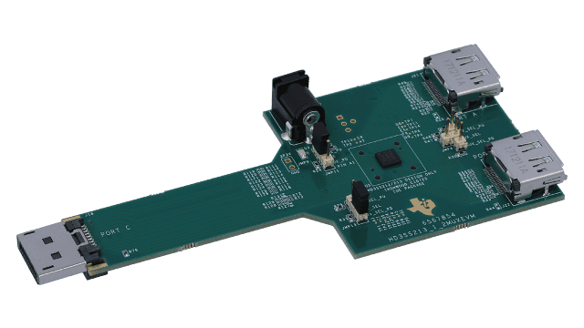 HD3SS213-1-2MUXEVM HD3SS213-1-2MUXEVM: 5.4Gbps DisplayPort 1.2a 2:1/1:2 Differential Switch Evaluation Module angled board image