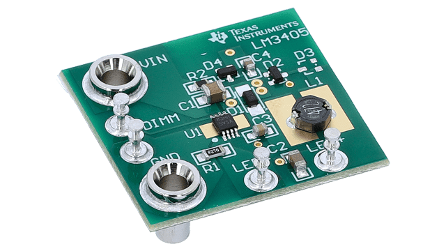 LM3405AXMYEVAL LM3405AXMY - 1.6 MHz, 1A Constant Current Buck LED Driver with eMSOP Package EVM angled board image