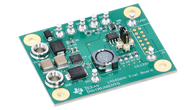 LM3406HVEVAL/NOPB LM3406 - 1.5A High Voltage, Constant Current Buck Regulator for Driving High Current LEDs EVM angled board image