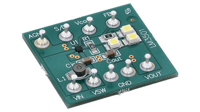 LM3501TL-16EV Synchronous Step-up DC DC Converter for White LED Applications angled board image