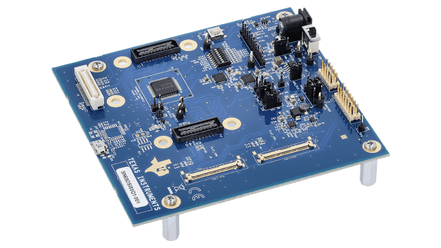 SN65DSI85Q1-EVM デュアル・チャネル MIPI® DSI ～デュアル・リンク FlatLink LVDS ブリッジの評価モジュール angled board image