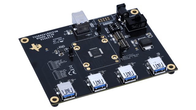 TUSB8041EVM 4 埠 USB 3.0 SuperSpeed 集線器評估模組 angled board image