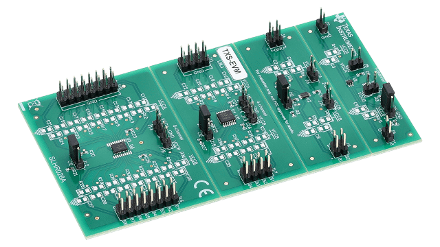 TXS-EVM Translator family evaluation module for single-, dual-, quad- and octal-channel devices angled board image