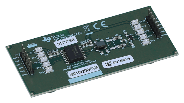 ISO1042DWEVM ISO1042DW High Speed, High Performance, Robust EMC Isolated CAN Evaluation Module angled board image