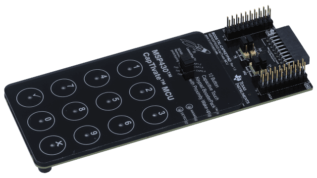 BOOSTXL-CAPKEYPAD MSP430 CapTIvate™ MCU touch keypad BoosterPack plug-in module angled board image