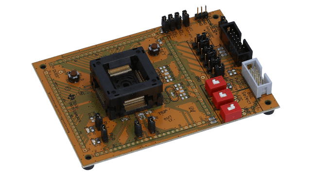 MSP-TS430PZ100E MSP430FR604x マイコン向けターゲット開発ボード：100 ピン（マイコンは付属していません。） angled board image