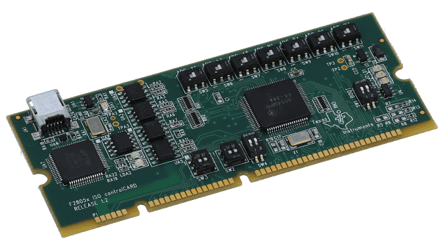 TMDSCNCD28054MISO controlCARD with Piccolo TMS320F28054MPNT, InstaSPIN-FOC and InstaSPIN-MOTION enabled angled board image