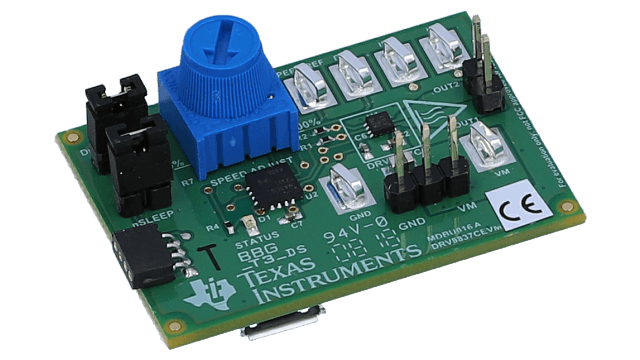 DRV8837CEVM 1-A Low-Voltage H-Bridge Evaluation Module angled board image