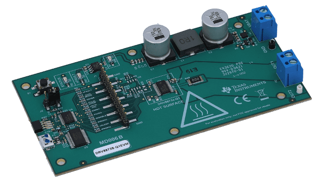 DRV8873S-Q1EVM Automotive 10A H-Bridge Motor Driver with SPI Interface and Integrated Current Sensing EVM angled board image