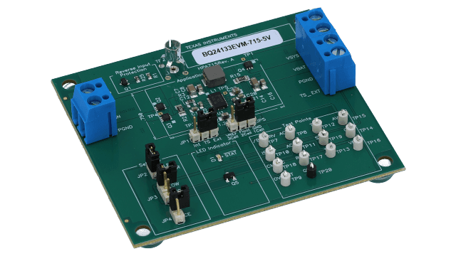 BQ24133EVM-715-5V 評価モジュール、BQ24133 用、同期整流、スィッチモード、リチウムイオンおよびリチウムポリマー・バッテリー・チャージャ angled board image