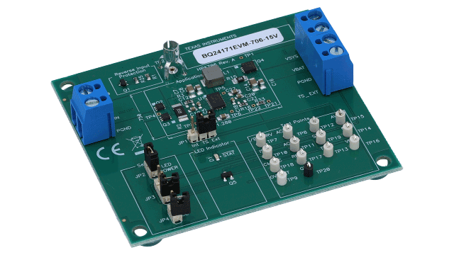 BQ24171EVM-706-15V Evaluation Module for bq24171 JEITA Compliant Stand-Alone Switch-Mode Li-Ion and Li-Polymer Battery angled board image