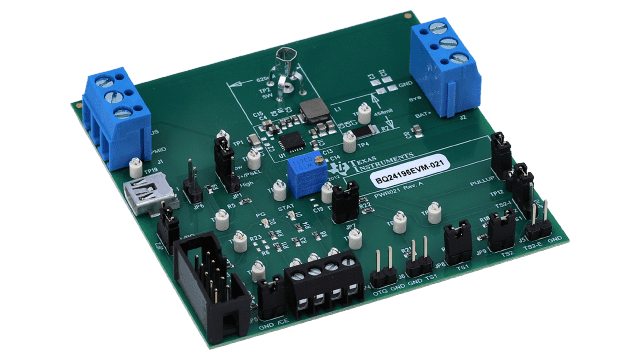 BQ24196EVM-021 BQ2419X I2C Controlled 4.5A Single Cell USB / Adaptor Charger Evaluation Module angled board image